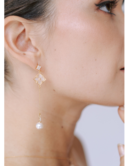 Boucles d'oreilles pendantes "Ofelia" avec perles rondes