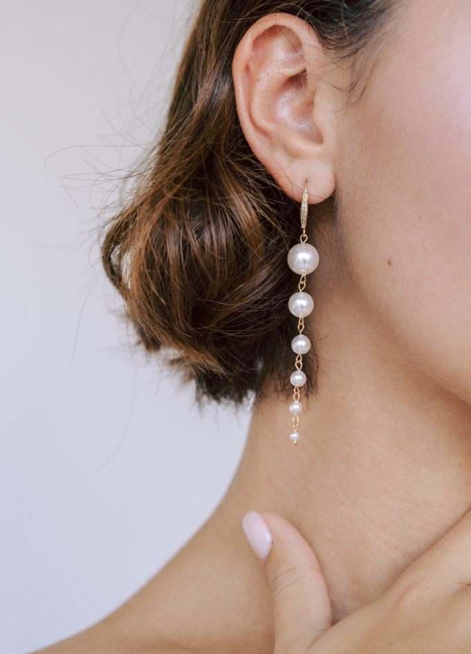 Longues boucles d'oreilles mariée "Opaline" avec perles