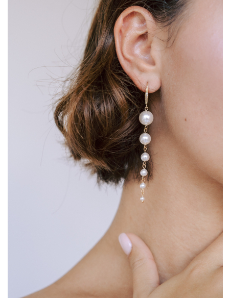 Longues boucles d'oreilles mariée "Opaline" avec perles