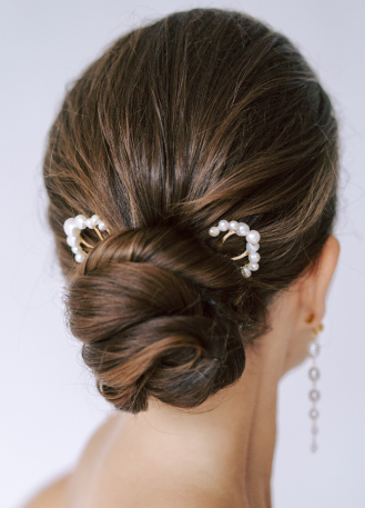 Duo de peignes mariée moderne "Flora" avec perles d'eau... 2