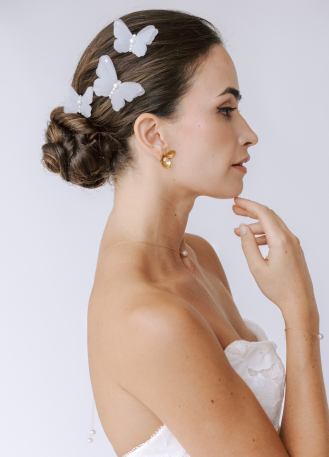 Trio de pics à chignon "Gisèle" avec papillons en soie 2