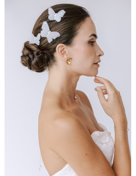 Trio de pics à chignon "Gisèle" avec papillons en soie