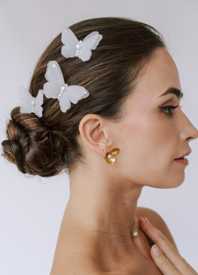 Trio de pics à chignon "Gisèle" avec papillons en soie