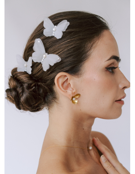 Trio de pics à chignon "Gisèle" avec papillons en soie