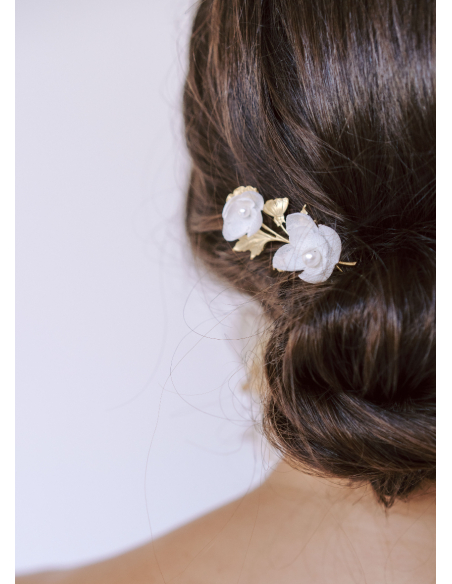 Duo de pics à chignon "Sofia" avec fleurs en soie