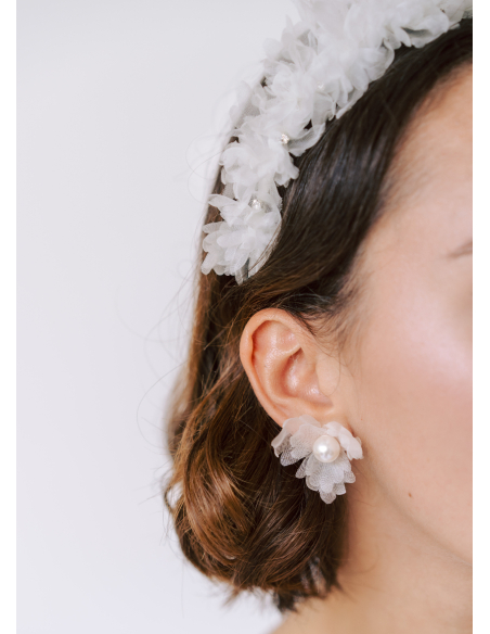 Couronne mariée "Chiara" avec fleurs de soie et cristaux