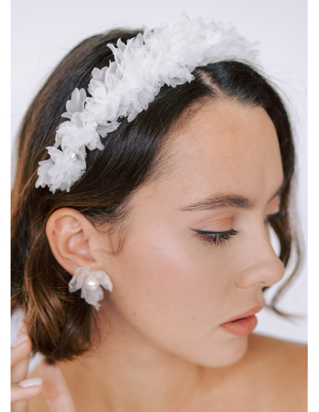 Couronne mariée "Chiara" avec fleurs de soie et cristaux