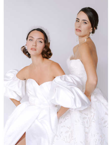 Couronne mariée "Chiara" avec fleurs de soie et cristaux