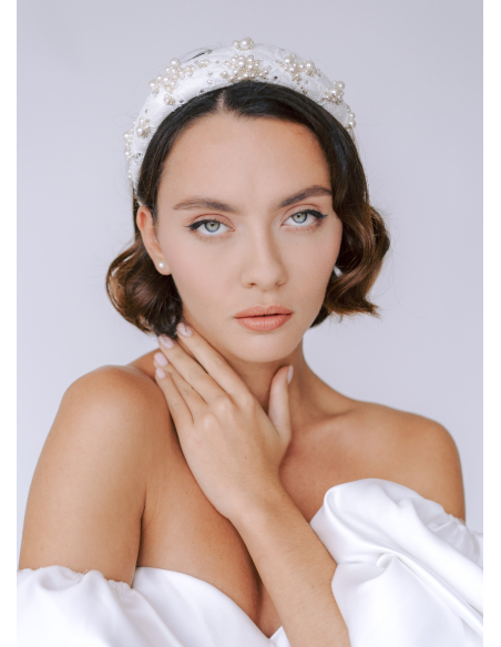Serre tête couronne "Candice" avec perles et dentelle