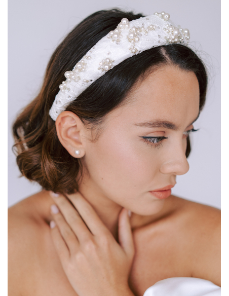 Serre tête couronne "Candice" avec perles et dentelle