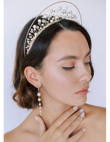 Couronne coiffure mariage "Opaline" avec perles et cristaux