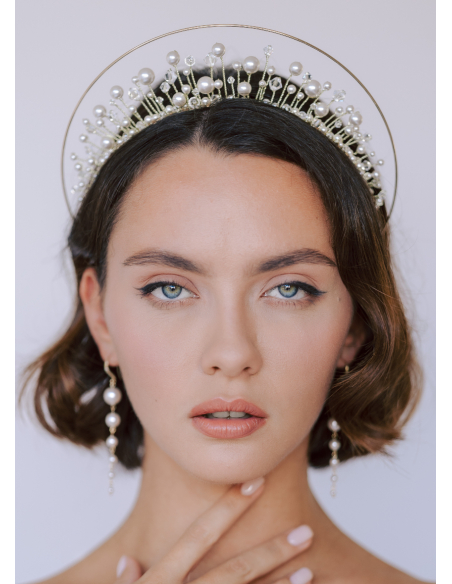 Couronne coiffure mariage "Opaline" avec perles et cristaux