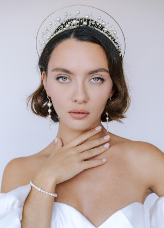 Couronne coiffure mariage "Opaline" avec perles et cristaux 2