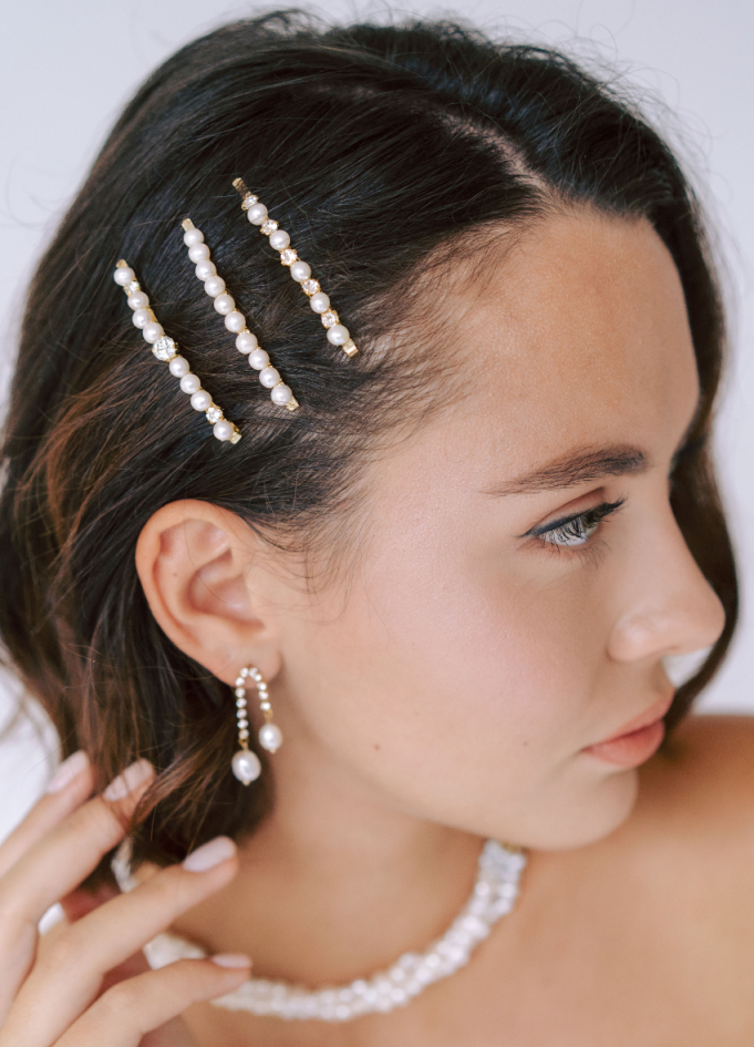 Barrettes cheveux mariée "Tessa" avec perles et cristaux