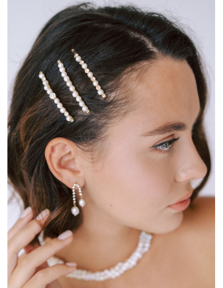 Barrettes cheveux mariée "Tessa" avec perles et cristaux