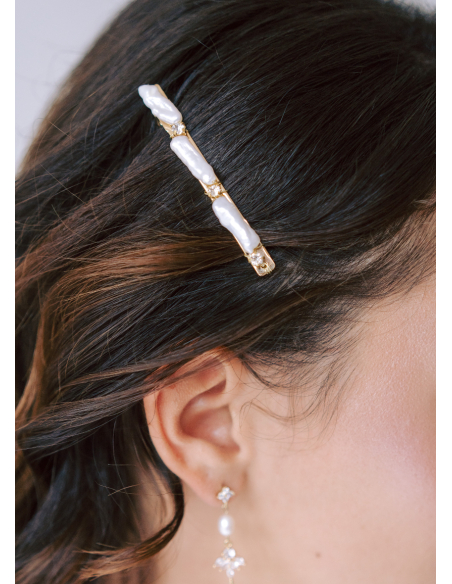 Barrette cheveux mariée "Adèle" avec perles et cristaux