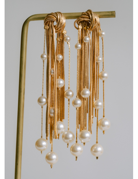 Boucles d'oreilles "Lou" avec noeud en chaine et perles