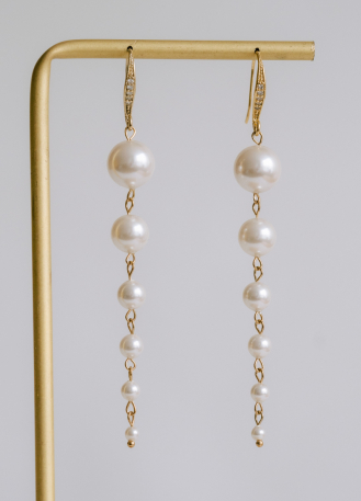 Longues boucles d'oreilles mariée "Opaline" avec perles 2