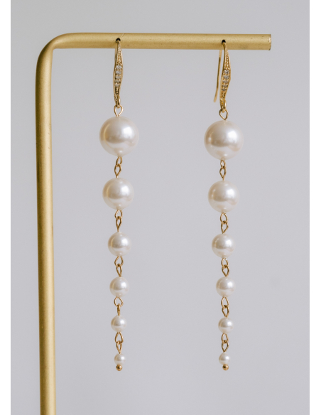 Longues boucles d'oreilles mariée "Opaline" avec perles