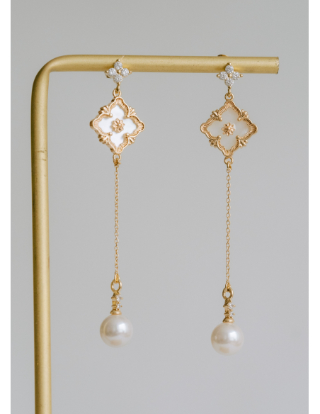 Boucles d'oreilles pendantes "Ofelia" avec perles rondes