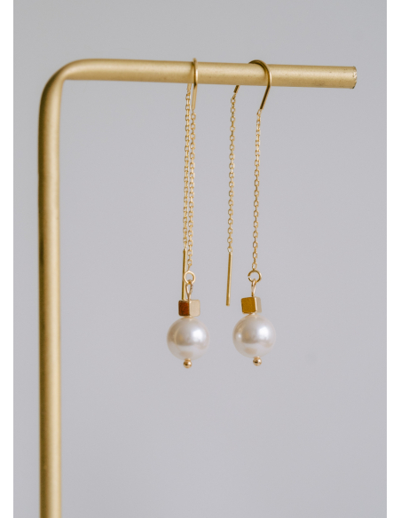 Boucles d'oreilles mariée "Alba" pendantes avec perles