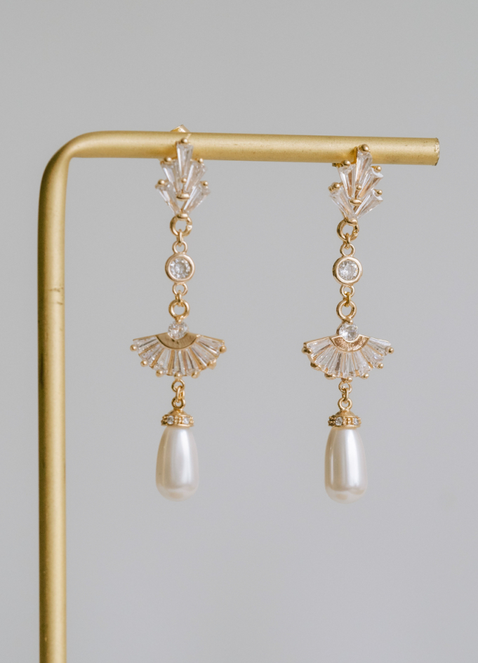 Boucles d'oreilles mariée "Théodora" avec attaches et sertis art déco