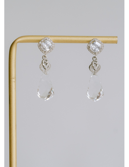 Boucles d'oreilles mariée "Elizabeth" avec gouttes de cristal