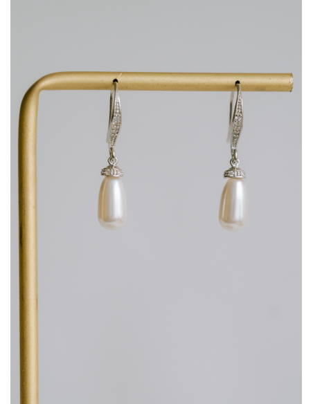 Boucles d'oreilles mariée "hannah" avec perles et dormeuses strassées
