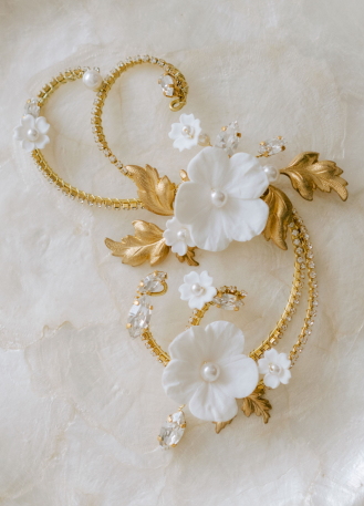 Ornement de cheveux mariée "Sidonie" avec fleurs,... 2