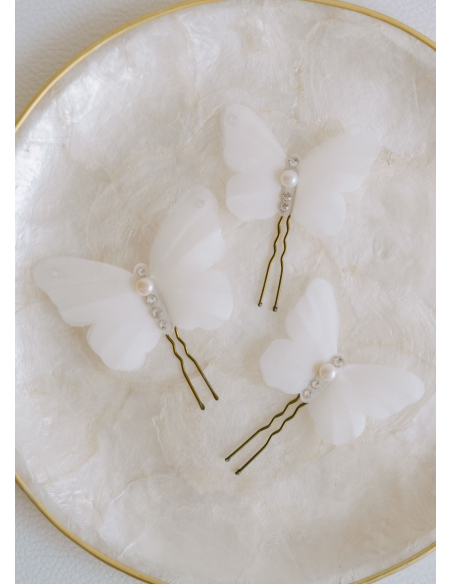 Trio de pics à chignon "Gisèle" avec papillons en soie