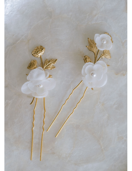 Duo de pics à chignon "Sofia" avec fleurs en soie