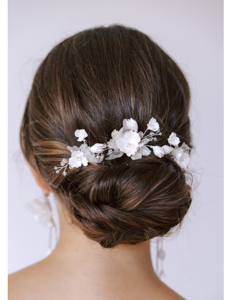 Trio de pics à chignon "Chiara" avec fleurs de soie et porcelaine