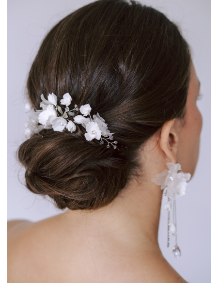 Trio de pics à chignon "Chiara" avec fleurs de soie et porcelaine