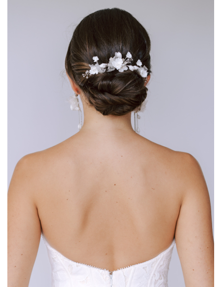 Trio de pics à chignon "Chiara" avec fleurs de soie et porcelaine