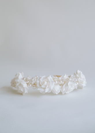 Couronne mariage moderne "Rosie" avec roses et perles 2