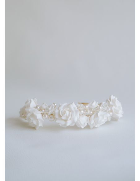 Couronne mariage moderne "Rosie" avec roses et perles