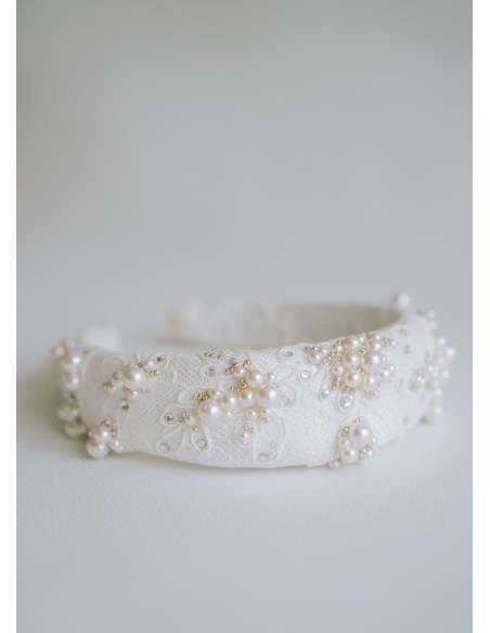 Serre tête couronne "Candice" avec perles et dentelle