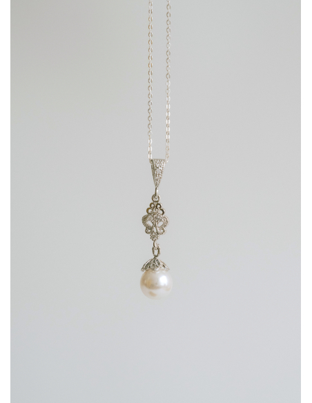 "Clélie" collier de mariée avec pendentif rétro et perle