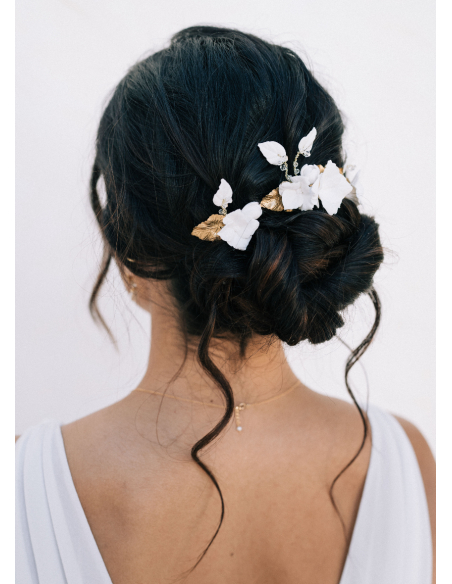 Pics "Nora" avec fleurs porcelaine pour votre coiffure de mariée