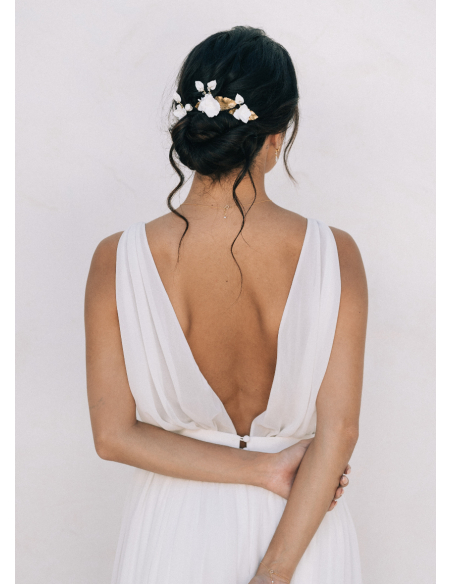 Pics "Nora" avec fleurs porcelaine pour votre coiffure de mariée