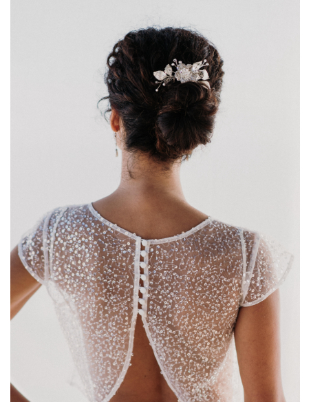 Peigne mariée "Fantine" avec fleurs, feuillages et cristaux