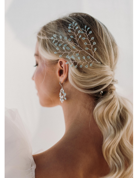 Ornement de cheveux mariée "Agathe" avec feuillages de perles