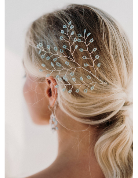 Ornement de cheveux mariée "Agathe" avec feuillages de perles