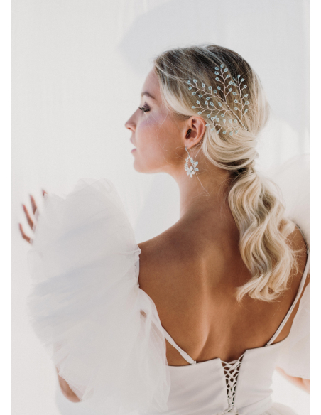 Ornement de cheveux mariée "Agathe" avec feuillages de perles