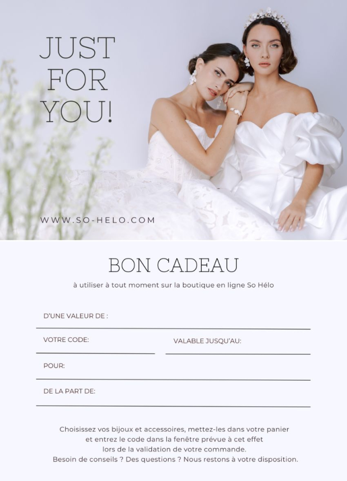 Bon cadeau bijoux et accessoires mariage valeur 100 euros