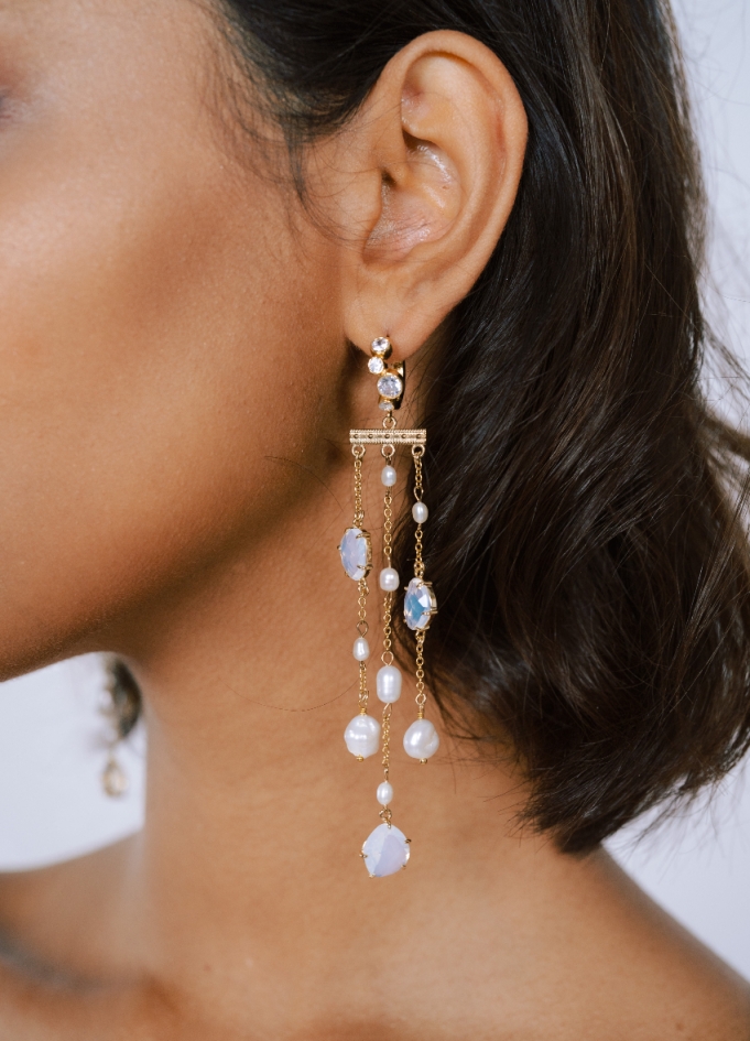 Longues boucles d'oreilles "Azura" avec perles eau douce