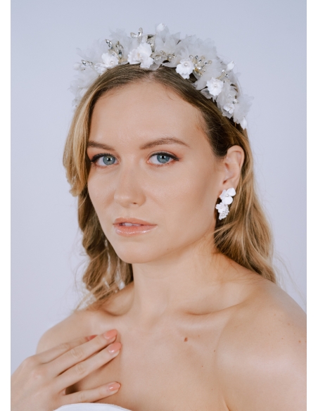 Couronne coiffure mariage "Flore" avec fleurs porcelaine et soie
