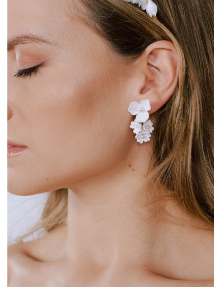 Boucles d'oreilles "Flora" 2 en 1 avec fleurs aspect porcelaine