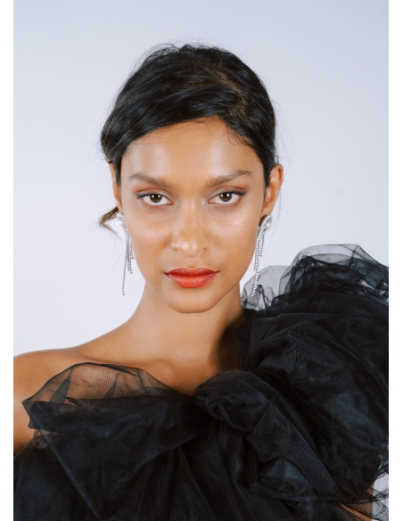 Boucles d'oreilles "Holly" avec chaine strass et perles d'eau douce