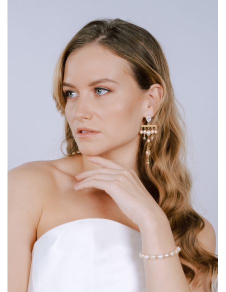 Boucles d'oreilles pendantes "Aurore" avec cascade de perles d'eau douce